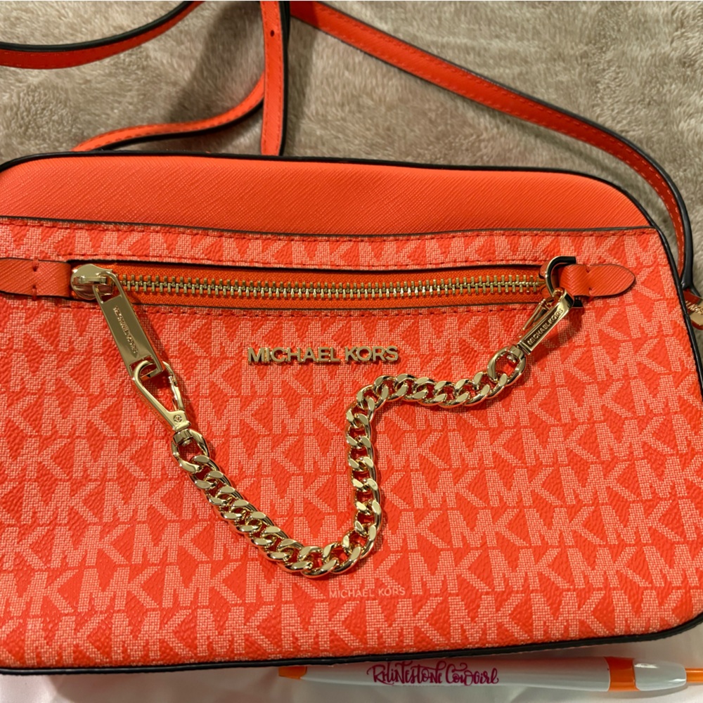 Michael Kors Vibrant Orange Crossbody Bag with Gold Chain
